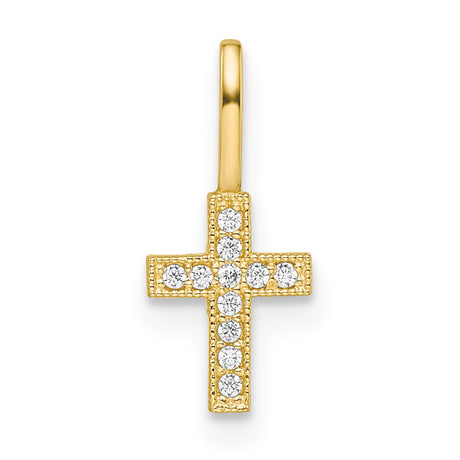 14k Yellow Gold Cross Pendant with Cubic Zirconia, Christian Faith Charm for Women