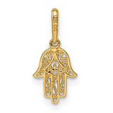 14k Yellow Gold Hamsa Hand Pendant with Filigree Design, Spiritual Protection Amulet for Women