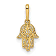 14k Yellow Gold Hamsa Hand Pendant with Filigree Design, Spiritual Protection Amulet for Women