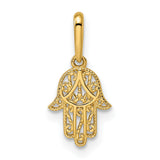 14k Yellow Gold Hamsa Hand Pendant with Filigree Design, Spiritual Protection Amulet for Women