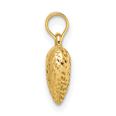 14k Yellow Gold Heart Pendant, Diamond Cut Textured Puffed Charm for Women