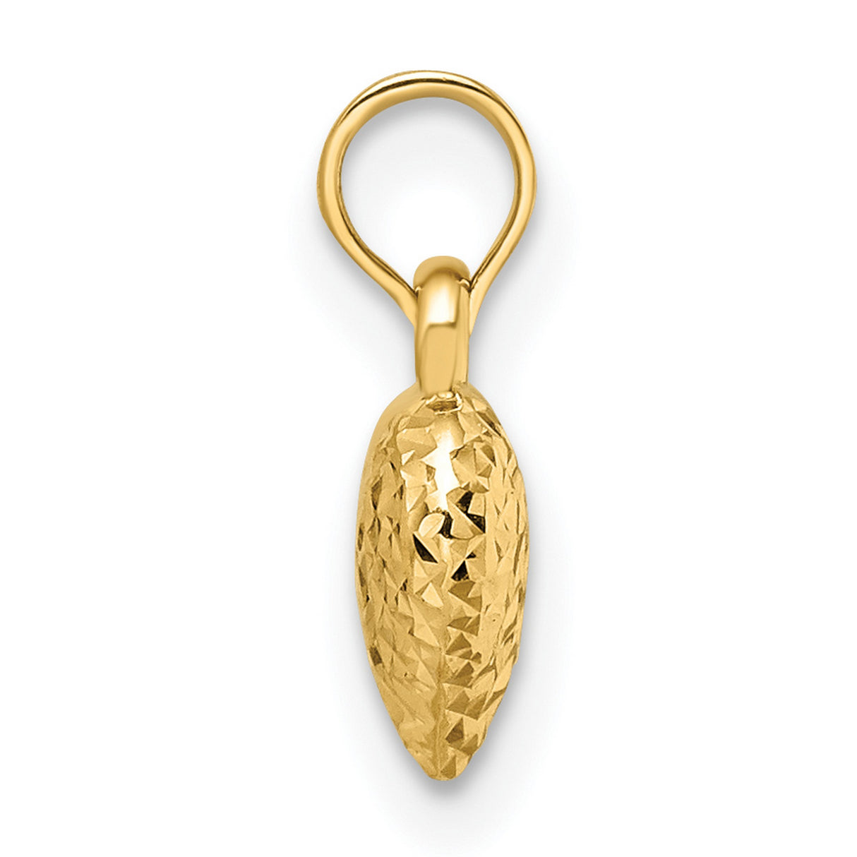 14k Yellow Gold Heart Pendant, Diamond-Cut Textured Puffed Design for Women