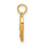 14k Yellow Gold Heart Cross Pendant with Diamond Accents, Open Heart Religious Charm for Women