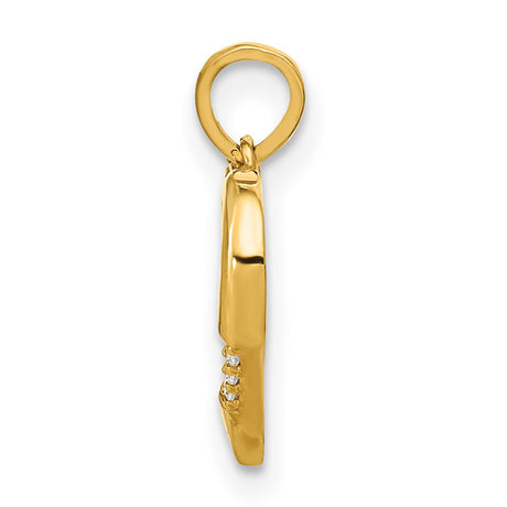 14k Yellow Gold Heart Cross Pendant with Diamond Accents, Open Heart Religious Charm for Women