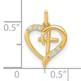 14k Yellow Gold Heart Cross Pendant with Diamond Accents, Open Heart Religious Charm for Women