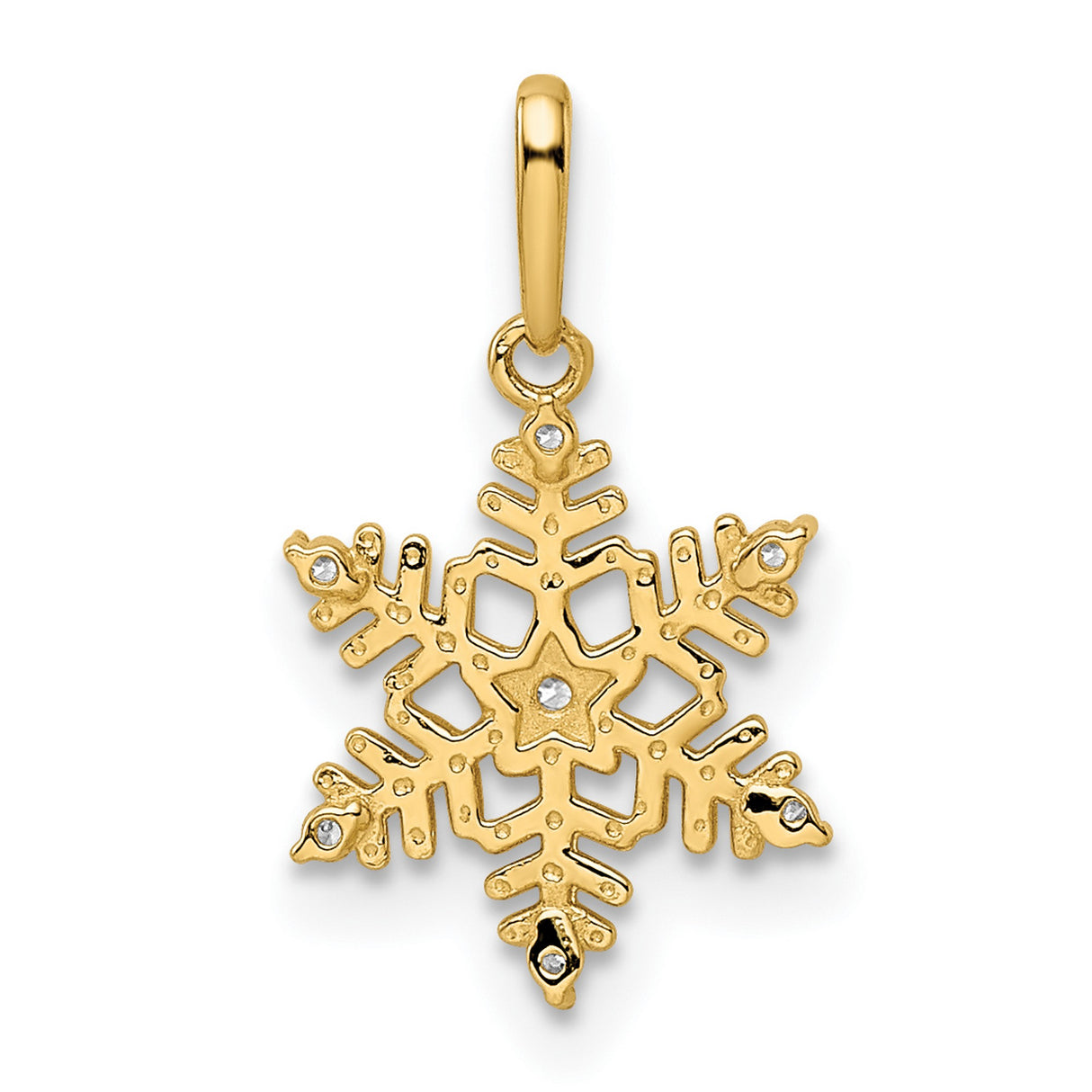 14k Yellow Gold Snowflake Pendant with Cubic Zirconia, Winter Holiday Jewelry for Women