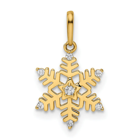 14k Yellow Gold Snowflake Pendant with Cubic Zirconia, Winter Holiday Jewelry for Women