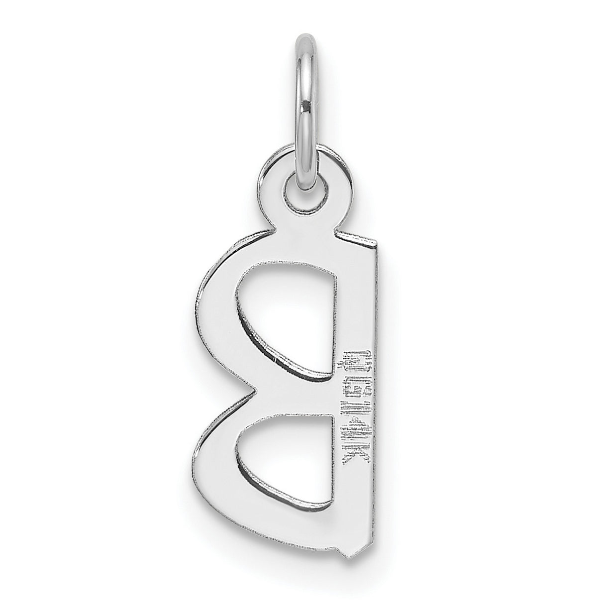 14k White Gold Letter B Pendant Charm, Modern Alphabet Jewelry for Women or Unisex Wear