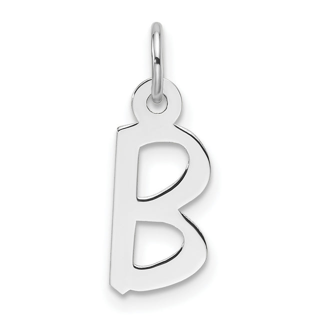 14k White Gold Letter B Pendant Charm, Modern Alphabet Jewelry for Women or Unisex Wear