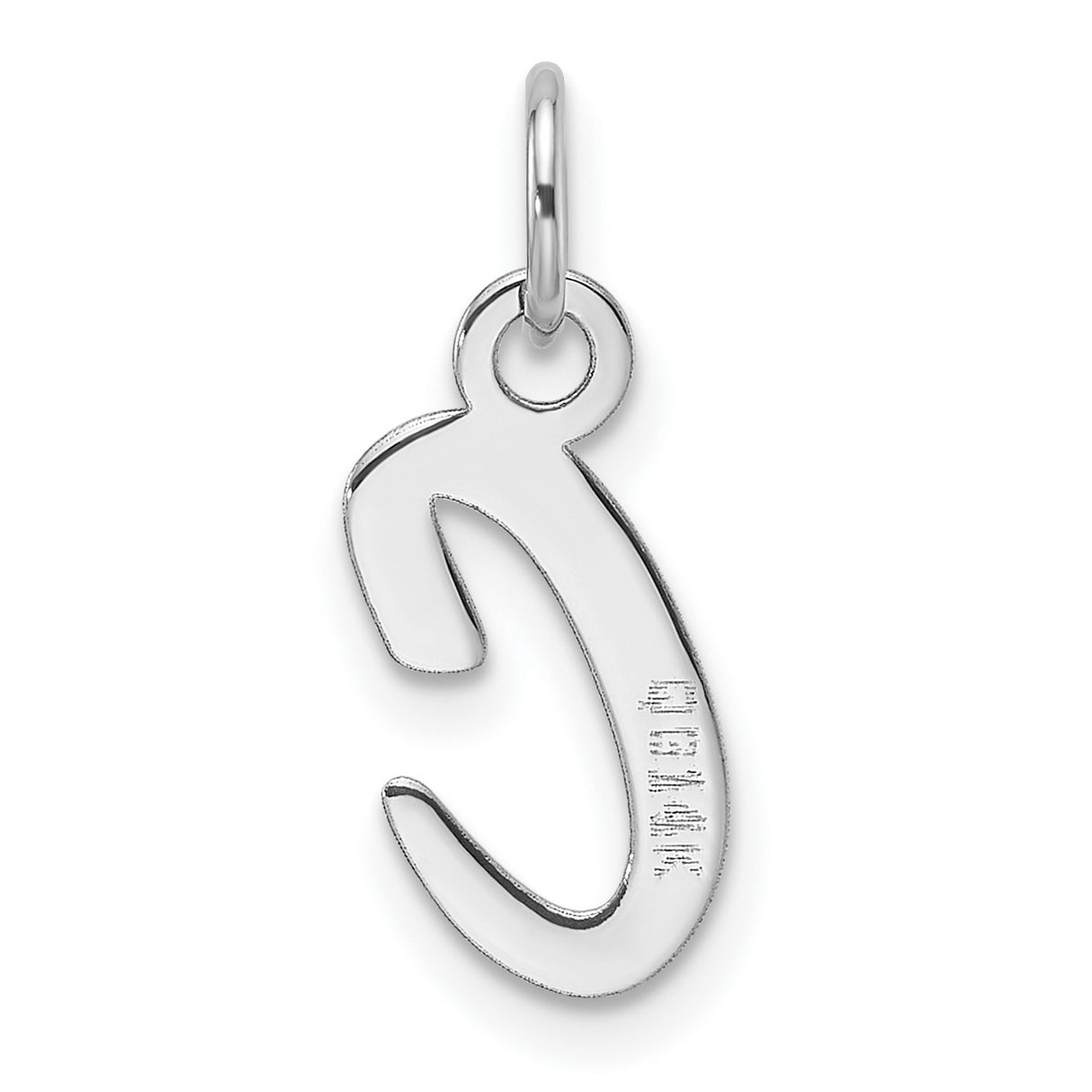 14k White Gold Script Initial C Pendant Charm, Polished Cursive Letter Design for Women