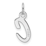 14k White Gold Script Initial C Pendant Charm, Polished Cursive Letter Design for Women