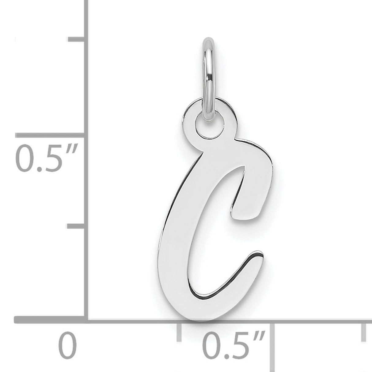 14k White Gold Script Initial C Pendant Charm, Polished Cursive Letter Design for Women