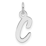 14k White Gold Script Initial C Pendant Charm, Polished Cursive Letter Design for Women