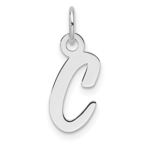 14k White Gold Script Initial C Pendant Charm, Polished Cursive Letter Design for Women