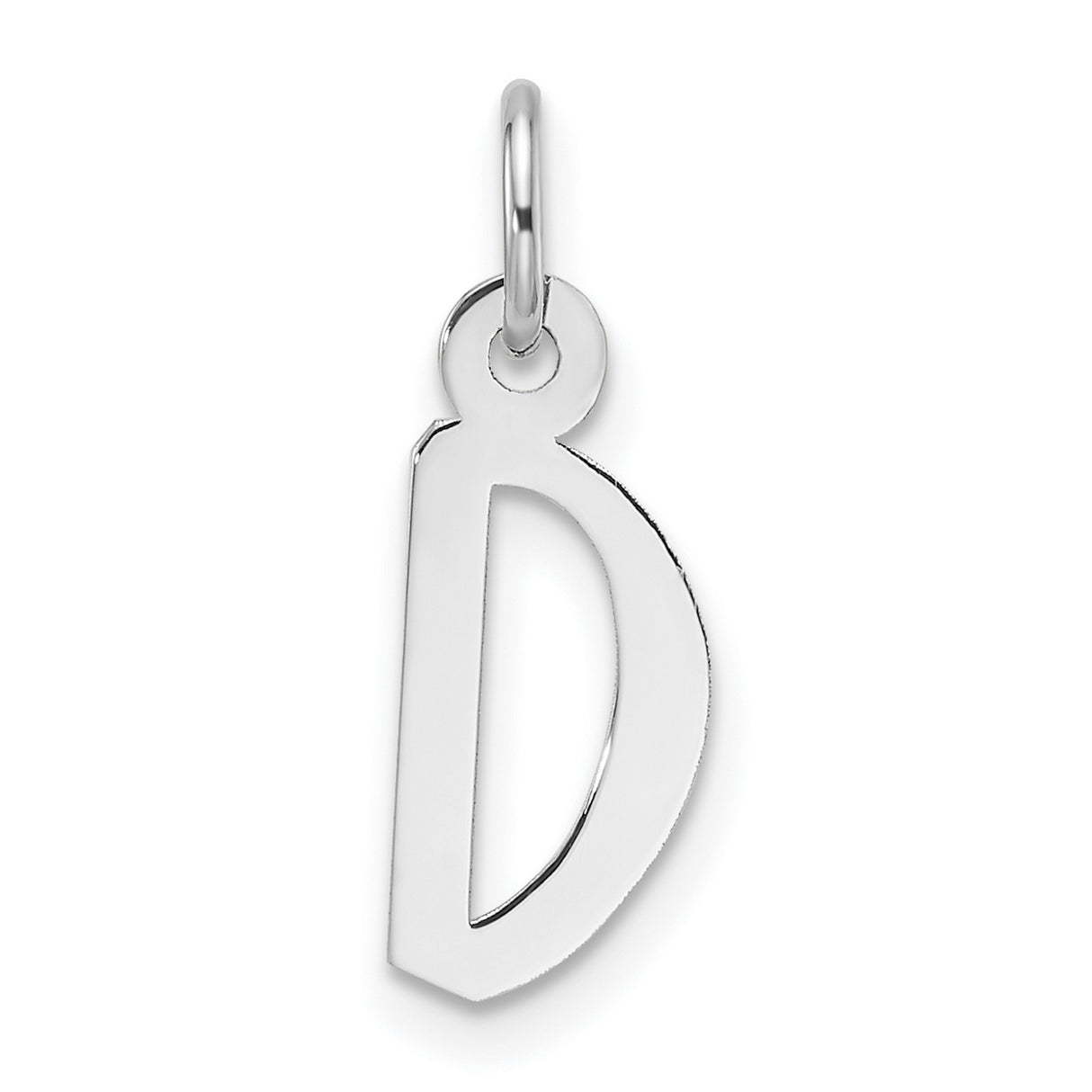 14k White Gold Initial D Pendant, Polished Block Letter Charm, Modern Minimalist Style