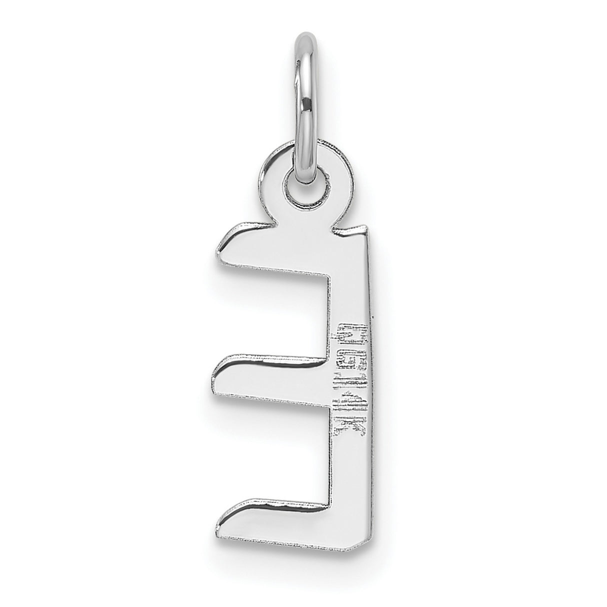 14k White Gold Letter E Pendant Charm, Slanted Block Initial Design for Women or Unisex Wear