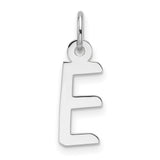 14k White Gold Letter E Pendant Charm, Slanted Block Initial Design for Women or Unisex Wear
