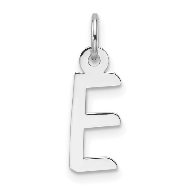 14k White Gold Letter E Pendant Charm, Slanted Block Initial Design for Women or Unisex Wear