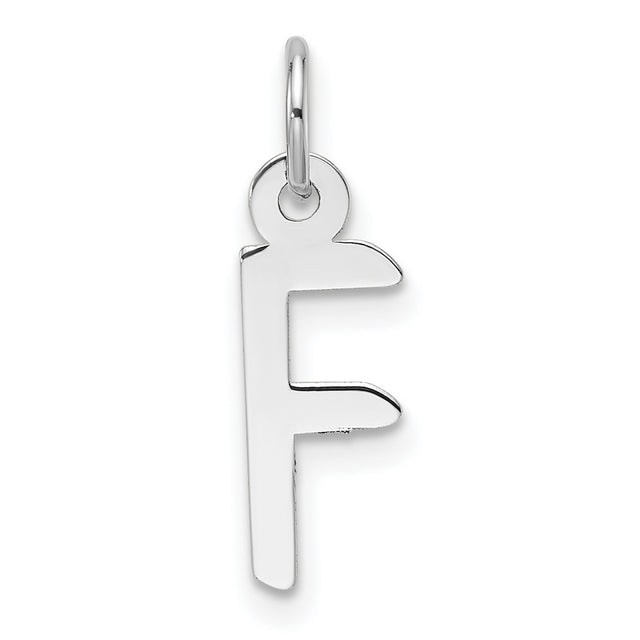 14k White Gold Letter F Pendant, Polished Block Monogram Charm for Women