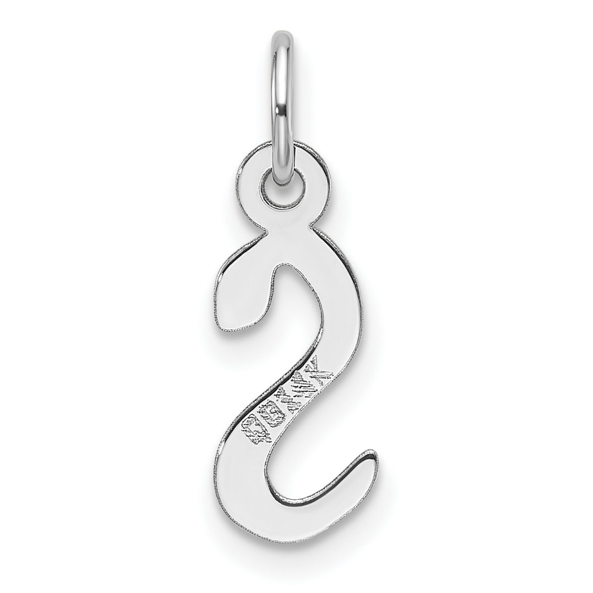 14k White Gold Script Initial Pendant, Polished Cursive Letter S Charm for Women