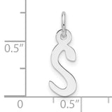 14k White Gold Script Initial Pendant, Polished Cursive Letter S Charm for Women