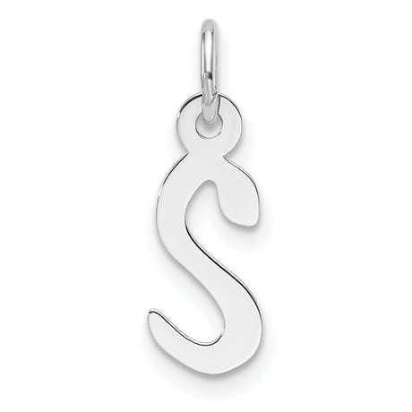 14k White Gold Script Initial Pendant, Polished Cursive Letter S Charm for Women