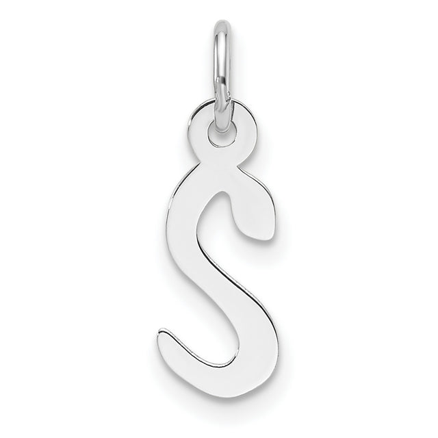 14k White Gold Script Initial Pendant, Polished Cursive Letter S Charm for Women