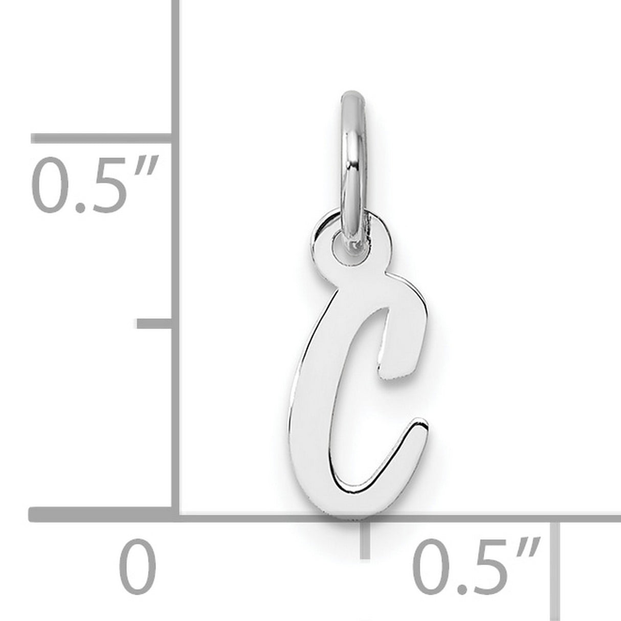 14k White Gold Script Initial C Pendant Charm, Polished Letter Monogram Jewelry