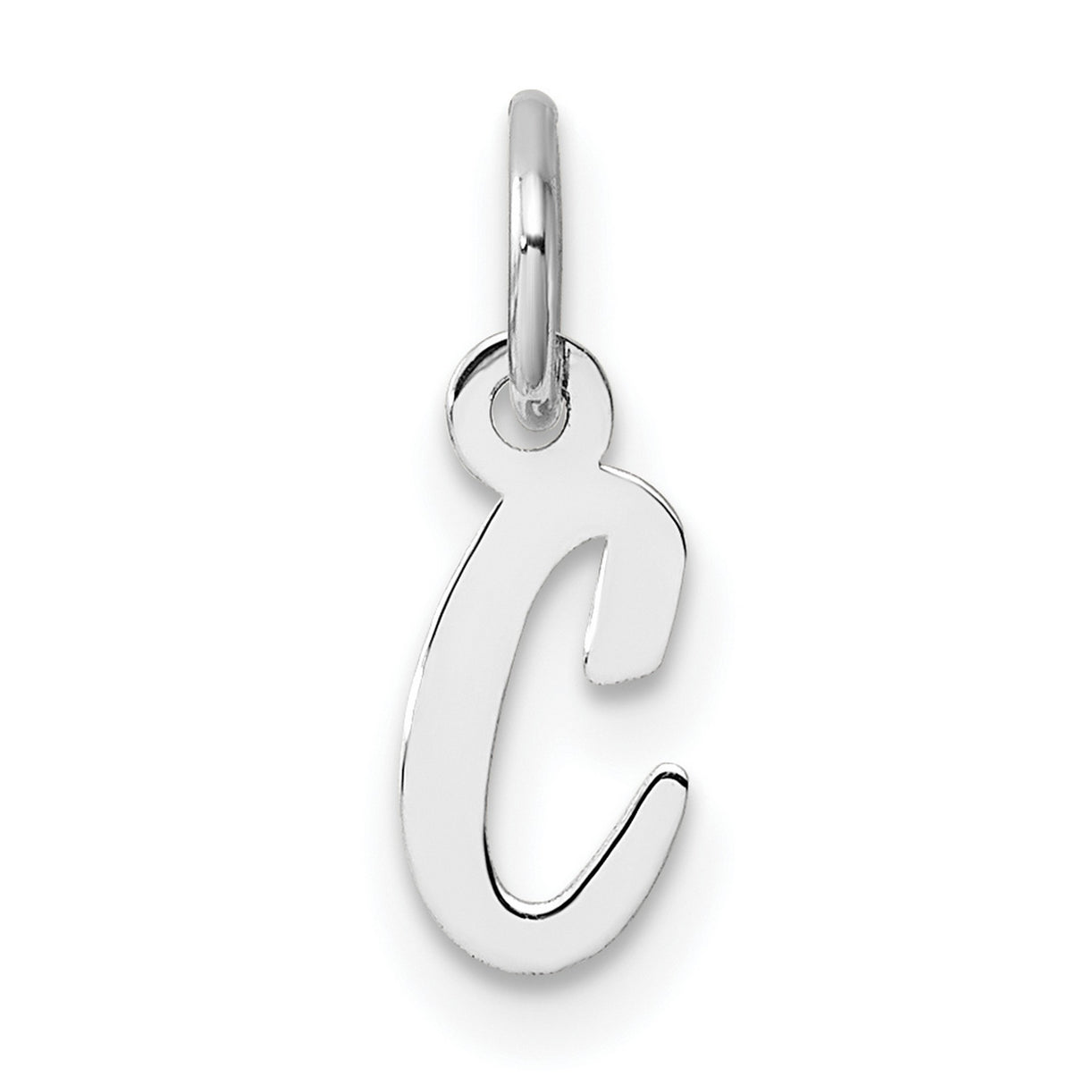 14k White Gold Script Initial C Pendant Charm, Polished Letter Monogram Jewelry