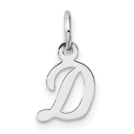 14k White Gold Initial D Pendant, Polished Script Letter Charm for Women