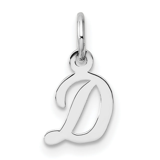 14k White Gold Initial D Pendant, Polished Script Letter Charm for Women