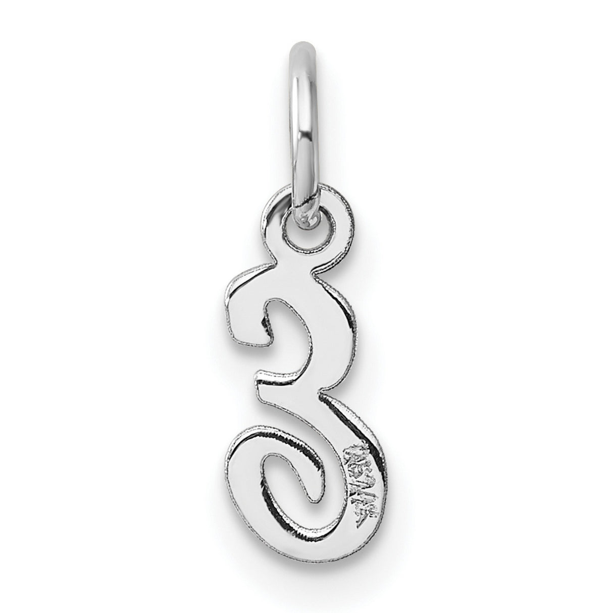 Small Script Letter E Initial Charm Pendant in Real 14k White Gold