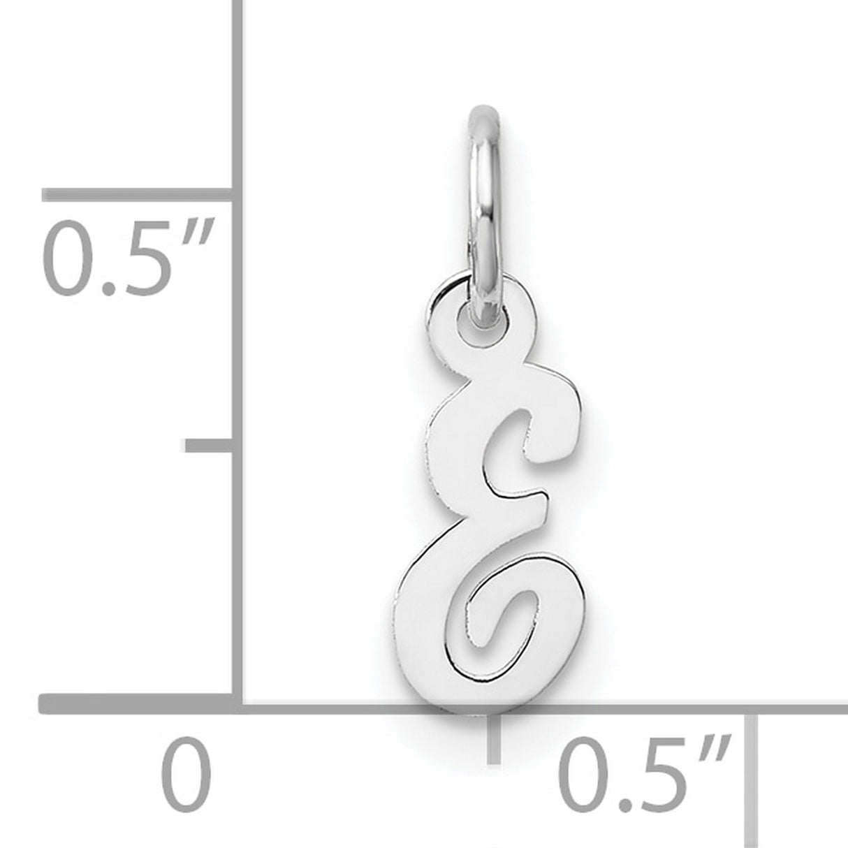 Small Script Letter E Initial Charm Pendant in Real 14k White Gold