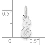 Small Script Letter E Initial Charm Pendant in Real 14k White Gold