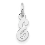 Small Script Letter E Initial Charm Pendant in Real 14k White Gold
