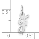 Small Script Letter F Initial Charm Pendant in Real 14k White Gold