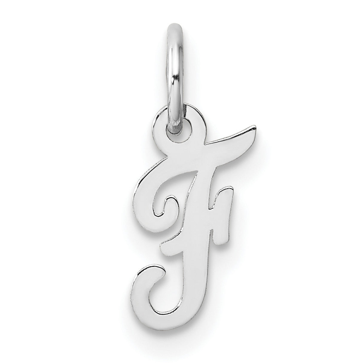 Small Script Letter F Initial Charm Pendant in Real 14k White Gold