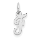 Small Script Letter F Initial Charm Pendant in Real 14k White Gold
