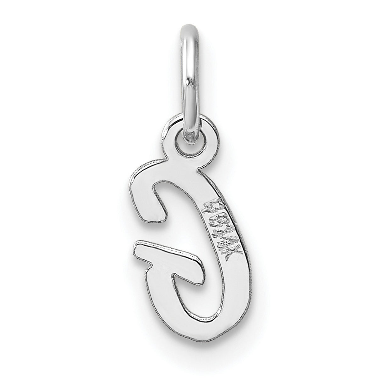 14k White Gold Initial G Pendant Charm, Polished Script Letter Design