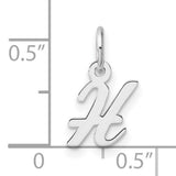14k White Gold Script Letter H Pendant, Polished Cursive Initial Charm for Women