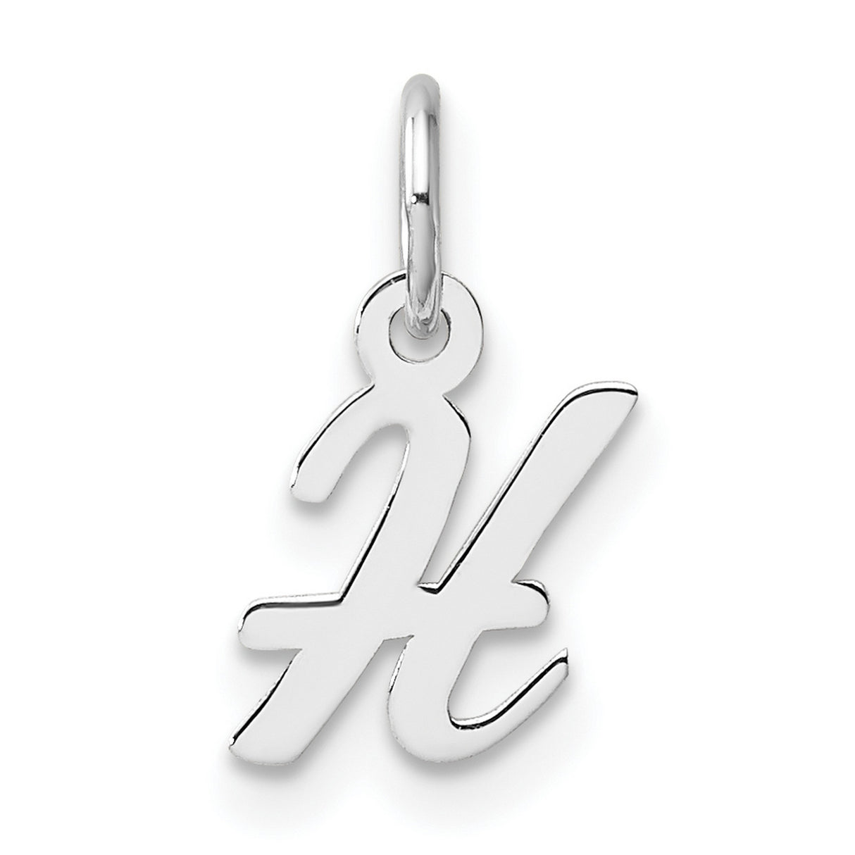 14k White Gold Script Letter H Pendant, Polished Cursive Initial Charm for Women