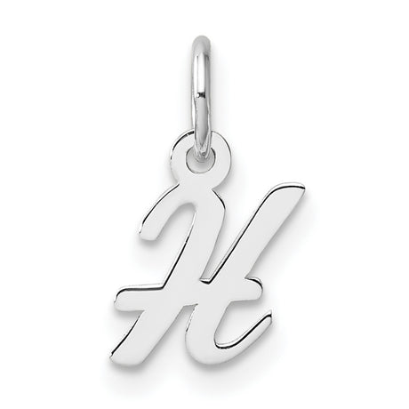 14k White Gold Script Letter H Pendant, Polished Cursive Initial Charm for Women