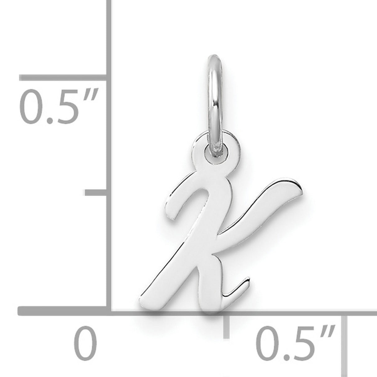 14k White Gold Script Letter K Pendant Charm, Polished Cursive Initial Jewelry for Women