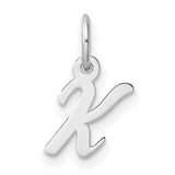 14k White Gold Script Letter K Pendant Charm, Polished Cursive Initial Jewelry for Women