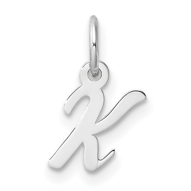 14k White Gold Script Letter K Pendant Charm, Polished Cursive Initial Jewelry for Women