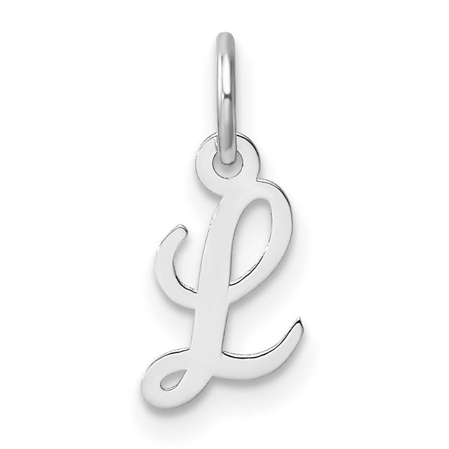 14k White Gold Initial Pendant Charm with Polished Script Letter L Design for Women