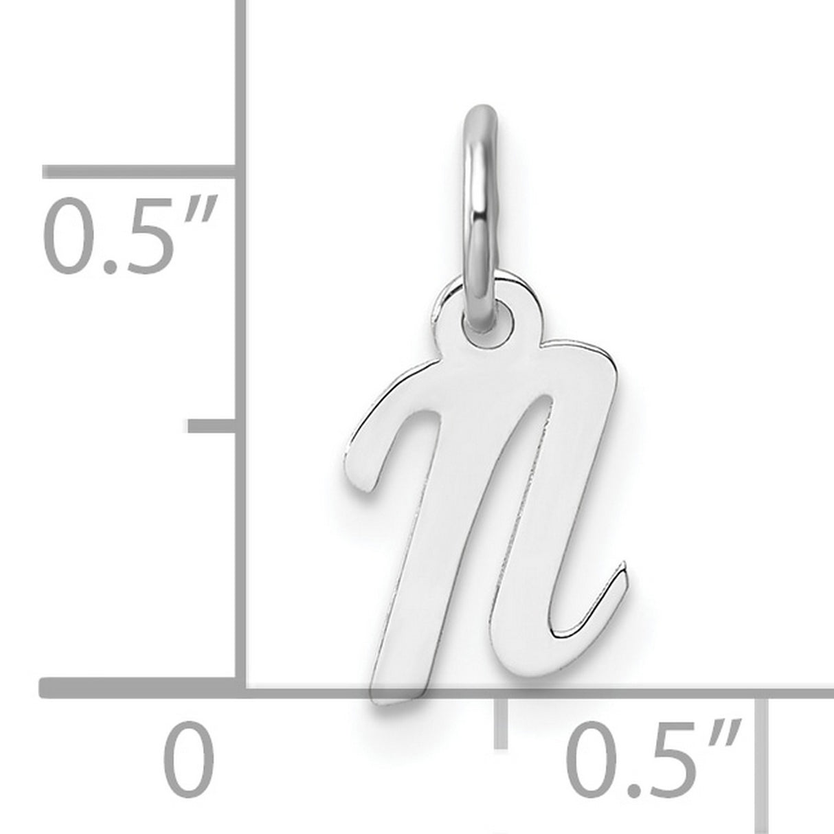 14k White Gold Lowercase Letter N Pendant, Script Initial Charm for Women