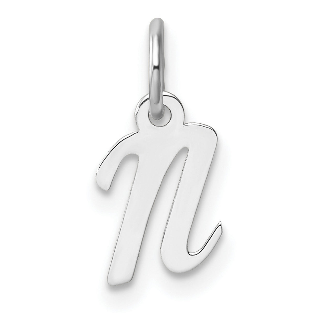 14k White Gold Lowercase Letter N Pendant, Script Initial Charm for Women