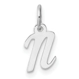 14k White Gold Lowercase Letter N Pendant, Script Initial Charm for Women