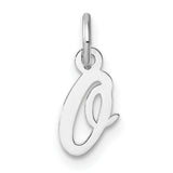 14k White Gold Script Letter Q Pendant, Cursive Monogram Charm for Women
